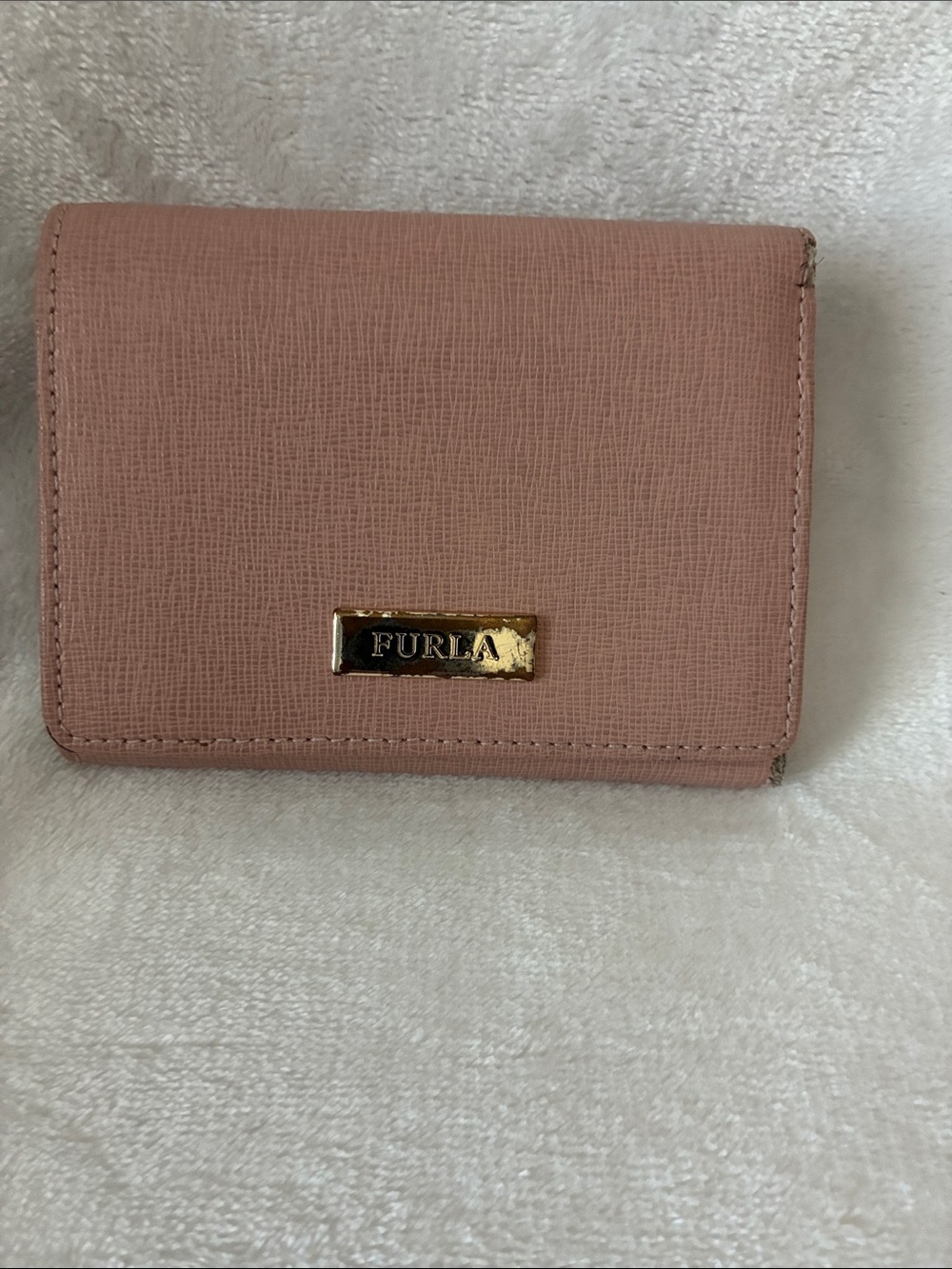Furla Dusty Rose Leather Trifold Wallet. Small callouts on edges.. see photos